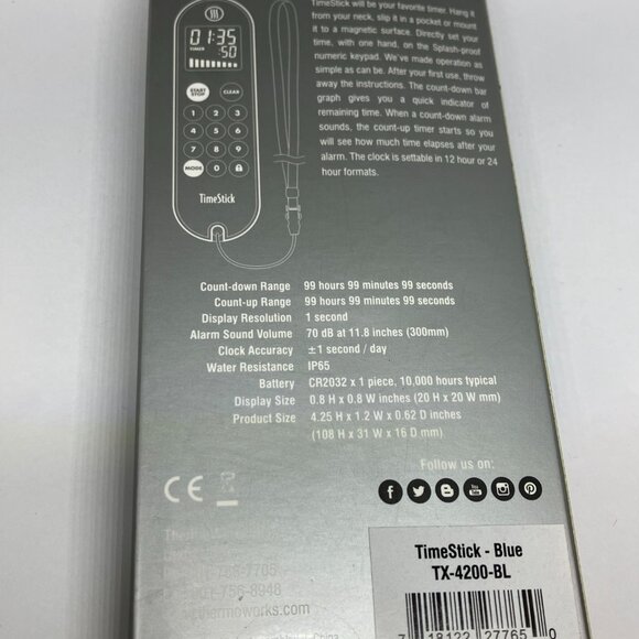 ThermoWorks TimeStick - One Handed Pocket Sized Timer - TX-4200-BL - Picture 3 of 4